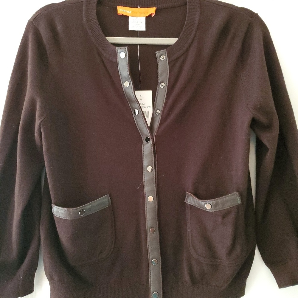 Brown Leather trimmed Sweater